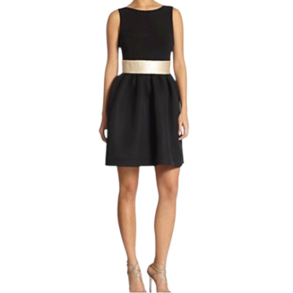 Paule Ka NWT‎ Neoprene Black and Gold A-Line Dress Size 44 Holiday Party Ready